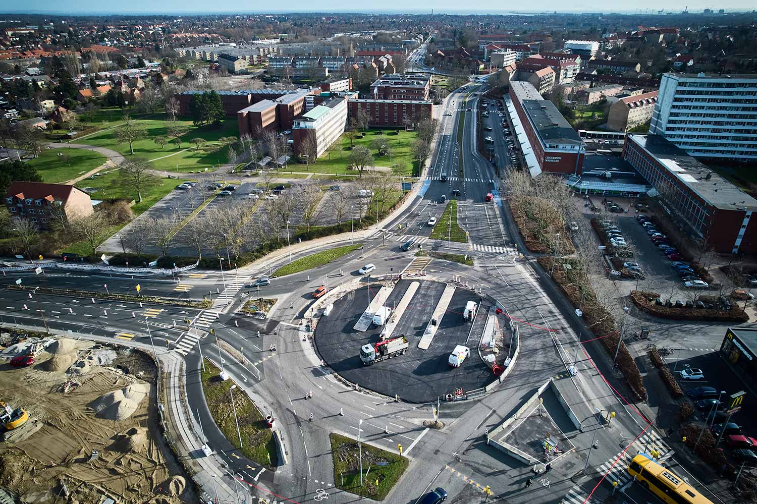 Dronefoto af ombygningen af rundkørslen i Gladsaxe